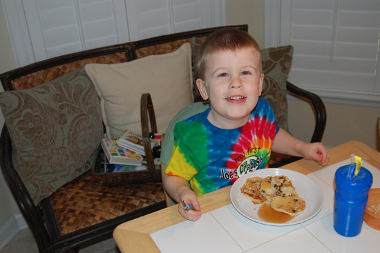 Birthday morning chocolate chip pancake breakfast